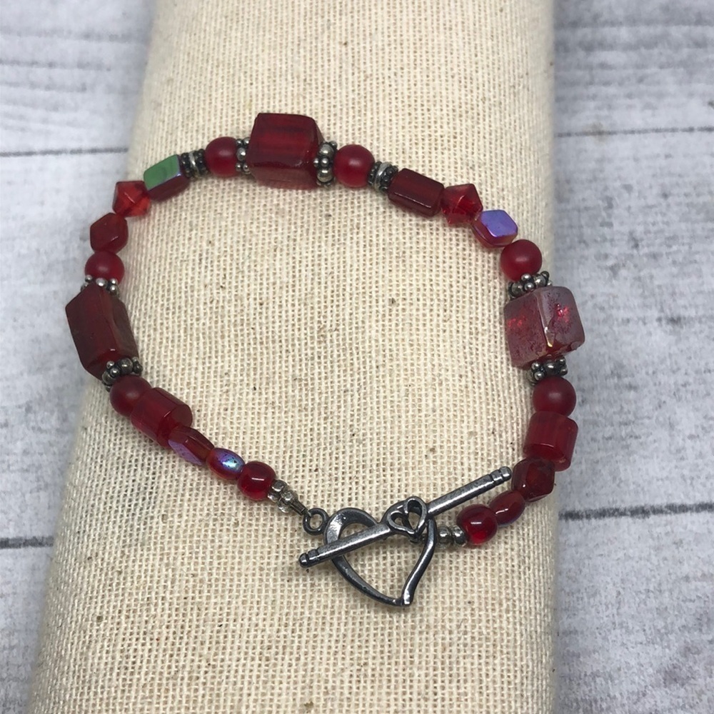 Artist signed sterling silver art glass bracelet romantic boho free spirit layer